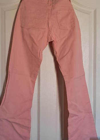 Düğmeli Pembe Midi Denim Kadın Pantolon - Görsel 2