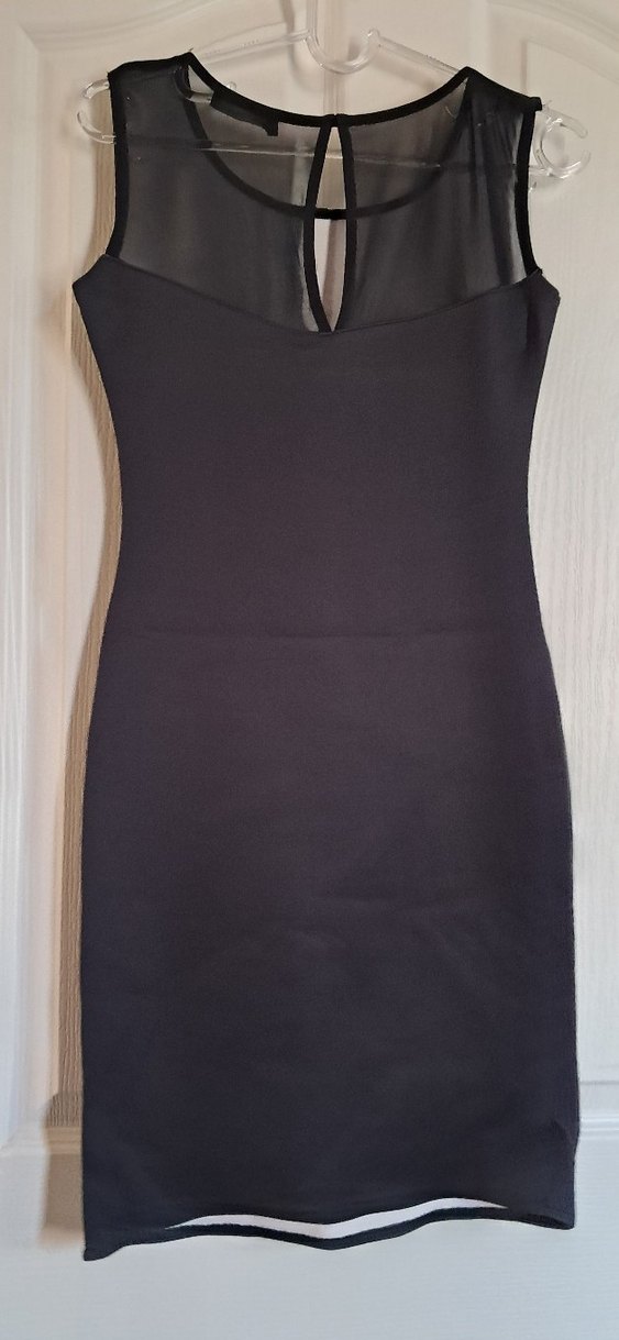 Desenli lacivert kısa Kalem Elbise - Görsel 3