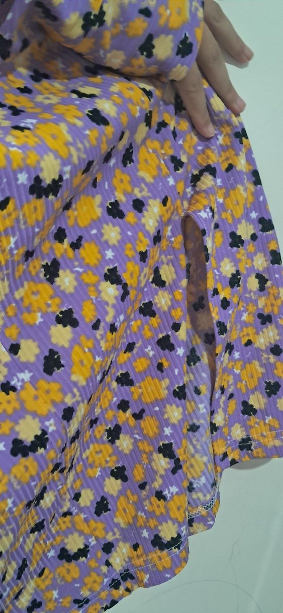 Mor Çiçekli Uzun Askılı Günlük Elbise yırtmaçlı - Görsel 3