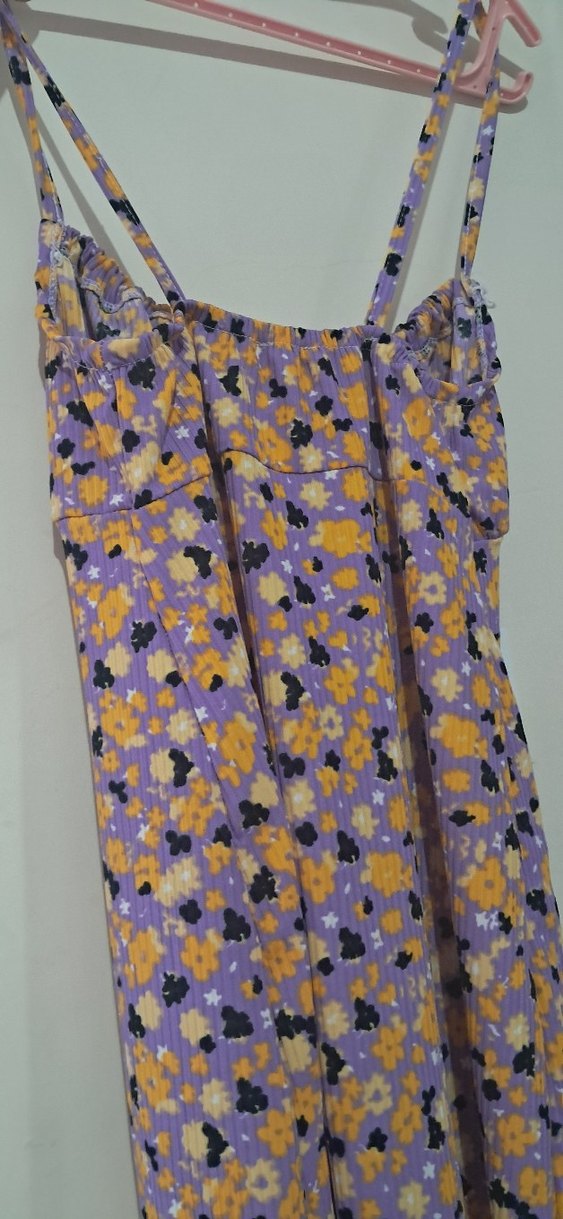 Mor Çiçekli Uzun Askılı Günlük Elbise yırtmaçlı - Görsel 2