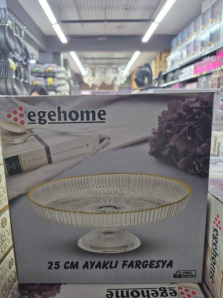 25 cm Ayaklı Altın Detaylı Cam Servis Tabağı(b051) - Görsel 2