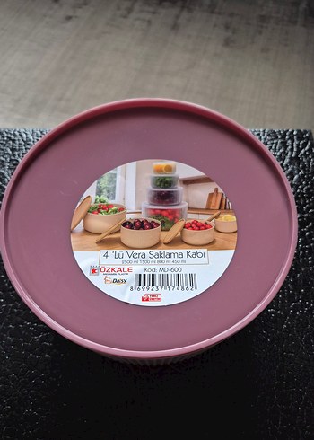 4 lü yuvarlak saklama kabı seti çizgili pembe mikro dalga uyumlu - Görsel 7