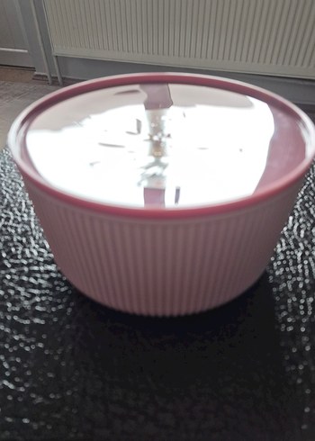 4 lü yuvarlak saklama kabı seti çizgili pembe mikro dalga uyumlu - Görsel 8