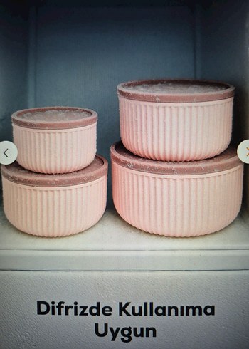4 lü yuvarlak saklama kabı seti çizgili pembe mikro dalga uyumlu - Görsel 5