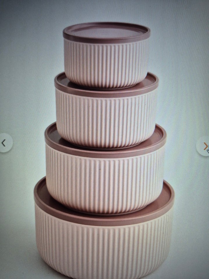 4 lü yuvarlak saklama kabı seti çizgili pembe mikro dalga uyumlu - Görsel 3