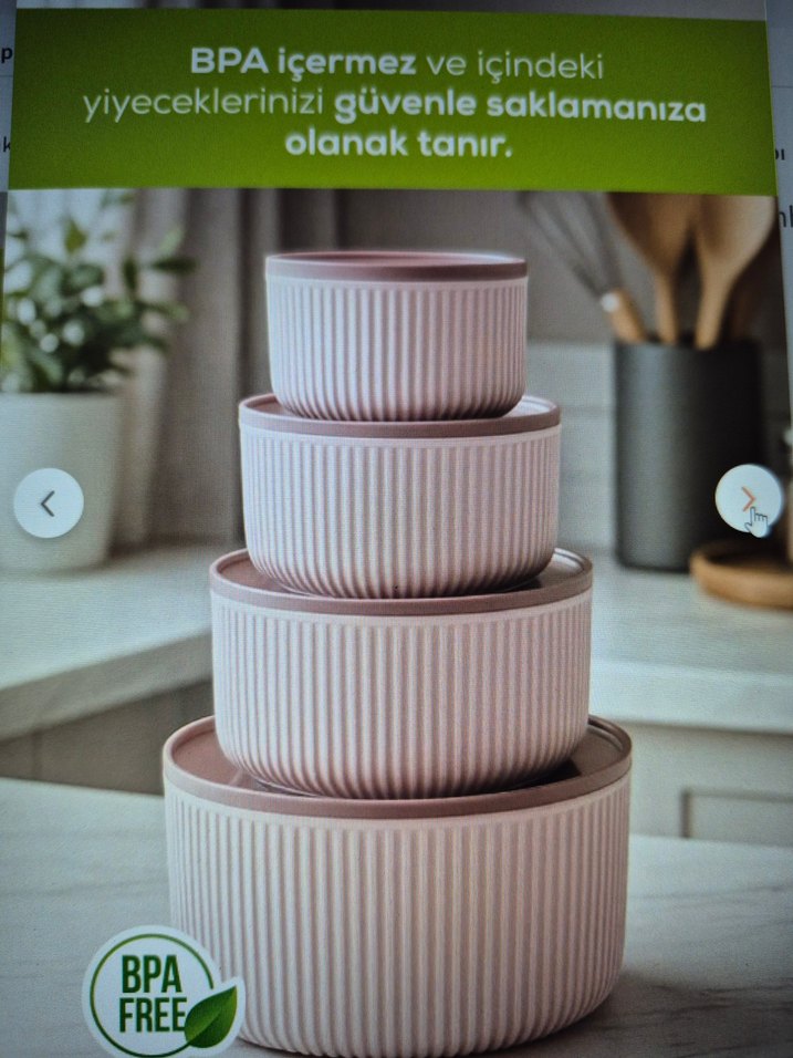 4 lü yuvarlak saklama kabı seti çizgili pembe mikro dalga uyumlu - Görsel 2