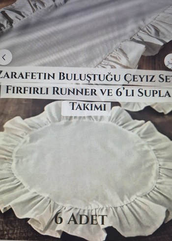 Fırfırlı keten runner& Fırfırlı supla seti 7 parça çeyiz seti - Görsel 4