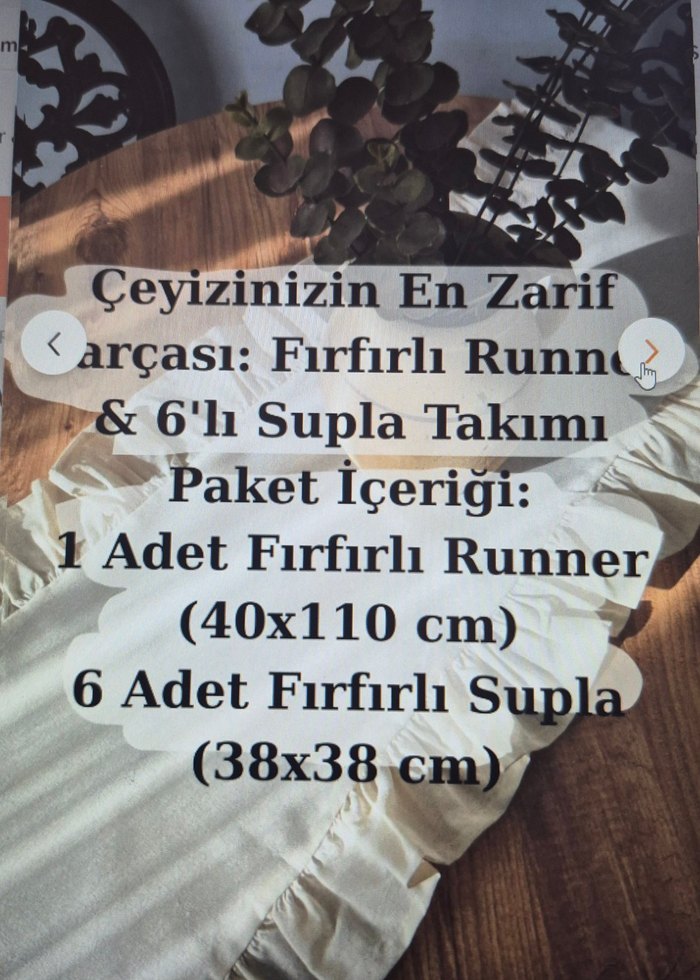 fırfırlı keten runner& 6 lı fırfırlı supla seti - Görsel 4