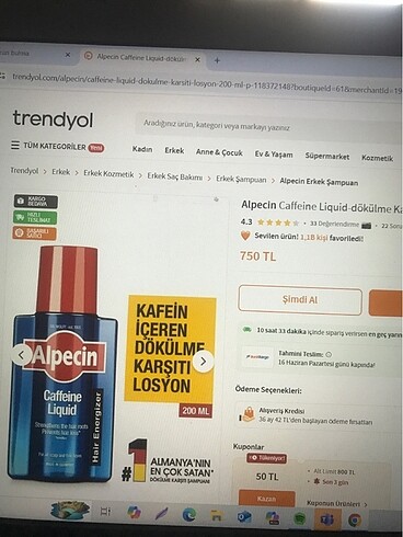 Beden Alpecin Kafein içeren dökülme karşıtı saç losyonu