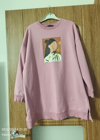 Pembe Baskılı Uzun Kollu Salaş Sweatshirt - Görsel 9