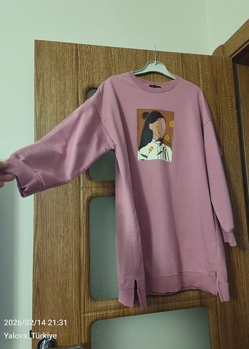 Pembe Baskılı Uzun Kollu Salaş Sweatshirt - Görsel 11