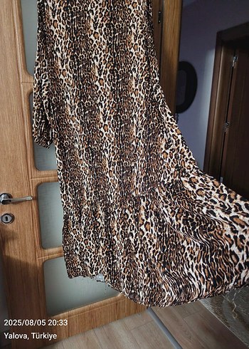 Leopar Desenli Uzun Bohem Elbise