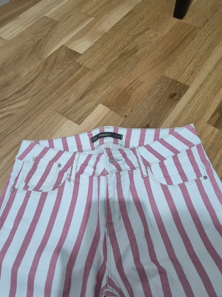 Düğmeli Çizgili Kadın Pantolon - Görsel 4