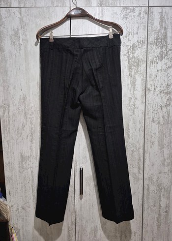 Siyah Çizgili Kadın Keten Pantolon - Görsel 2