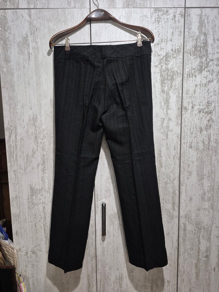 Siyah Çizgili Kadın Keten Pantolon - Görsel 2