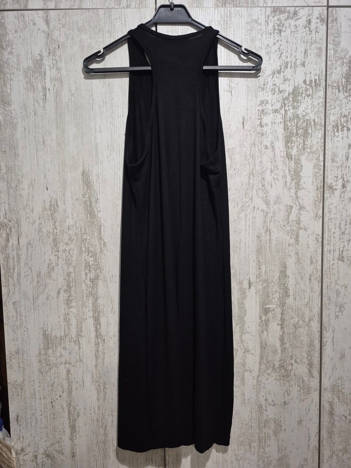 Siyah Yuvarlak Yakalı Uzun Kadın Elbise - Görsel 2