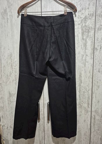 Kadın siyah Keten Kemerli Kumaş Pantolon - Görsel 2