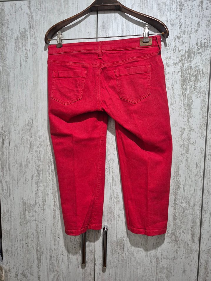 Kırmızı Mini Denim Kemerli Kadın Pantolon - Görsel 2