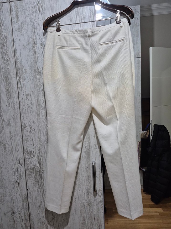 Klasik Kesim Beyaz Keten Kadın Pantolon - Görsel 2