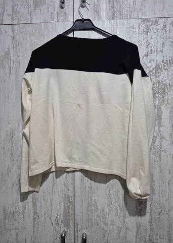 Siyah-Beyaz Pamuklu Uzun Kollu Salaş Kazak - Görsel 2