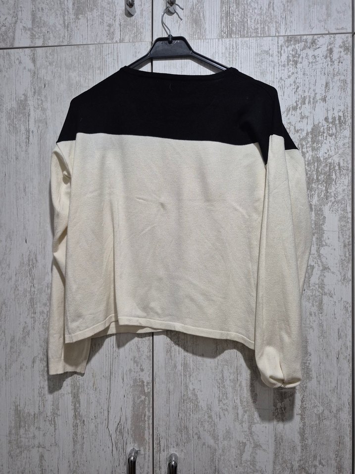 Siyah-Beyaz Pamuklu Uzun Kollu Salaş Kazak - Görsel 2