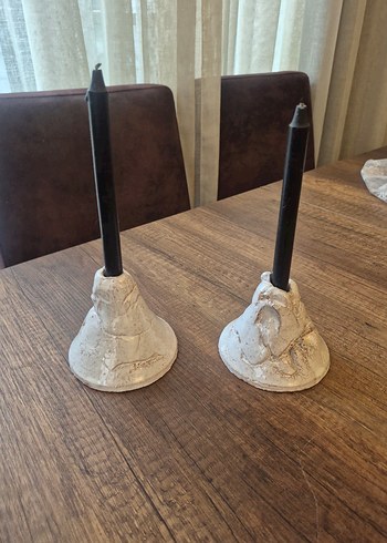 Beyaz Gri Seramik Mumluk Seti - Görsel 2