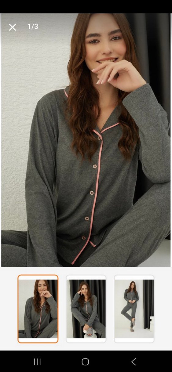 Gri Uzun Kollu Rahat Kadın Pijama Takımı - Görsel 2