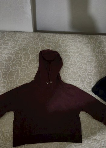 Bordo Kapüşonlu Kadın Sweatshirt - Görsel 2