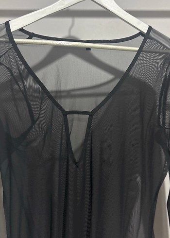 Diğer Siyah V Yaka Uzun Kollu Gotik Elbise tül bikini üstü