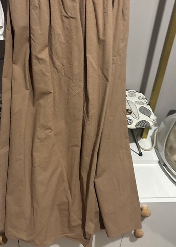 Zara Bej Keten Uzun Askılı Elbise