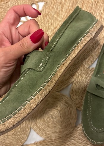 Kadın Yeşil Süet Dolgu Topuk Espadril - Görsel 7