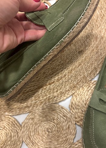 Kadın Yeşil Süet Dolgu Topuk Espadril - Görsel 8