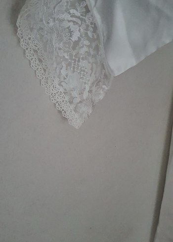 Beyaz Parlak Midi Kadın Sabahlık saten - Görsel 3