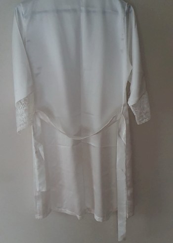 Beyaz Parlak Midi Kadın Sabahlık saten - Görsel 4