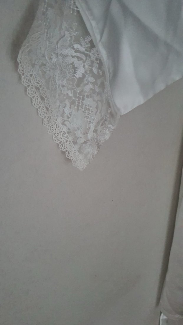 Beyaz Parlak Midi Kadın Sabahlık saten - Görsel 3