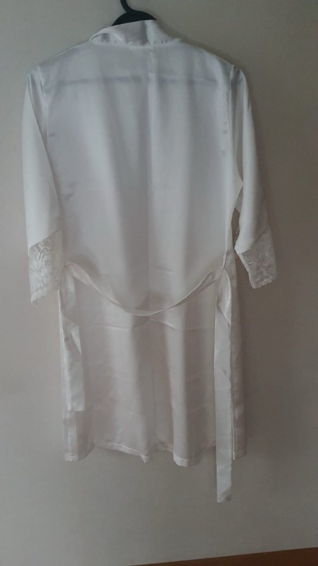 Beyaz Parlak Midi Kadın Sabahlık saten - Görsel 4