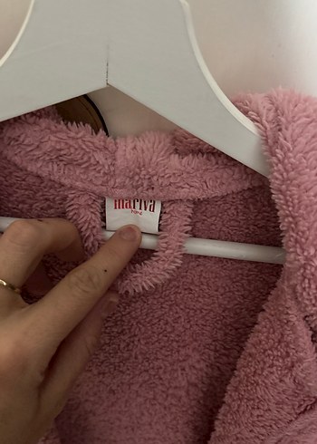 Pembe Kapüşonlu Kadın Midi Bornoz - Görsel 3