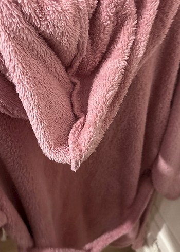 Pembe Kapüşonlu Kadın Midi Bornoz - Görsel 5