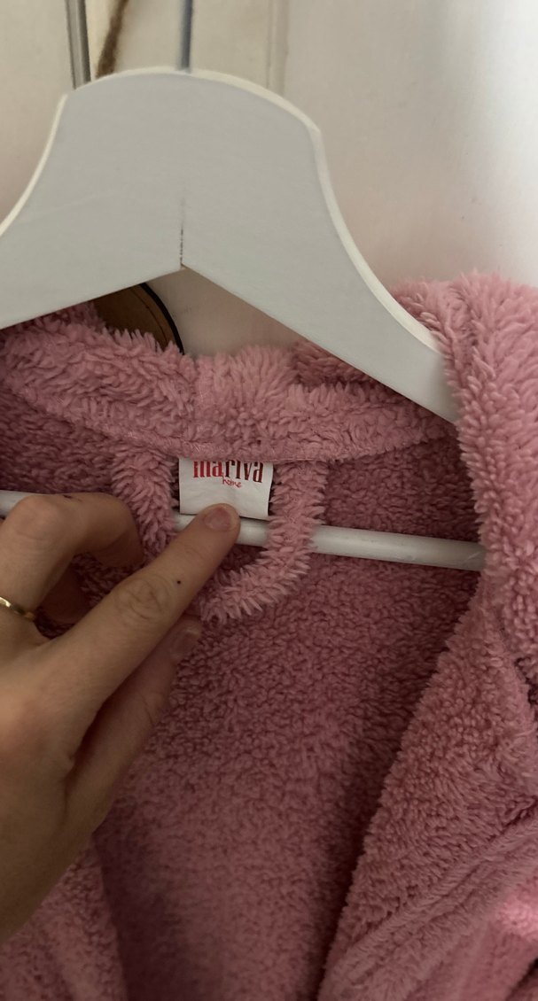 Pembe Kapüşonlu Kadın Midi Bornoz - Görsel 3