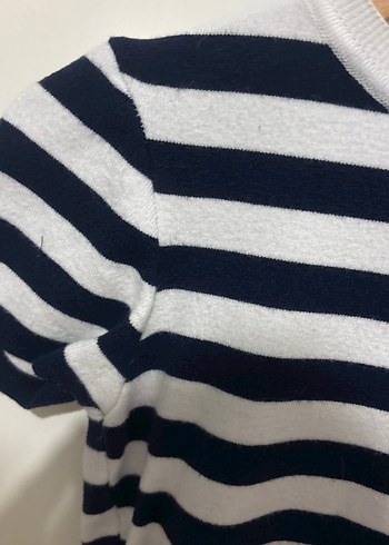 Kız Çocuk Çizgili Kısa Kollu Triko Tişört kasın içinde uygun s - Görsel 3