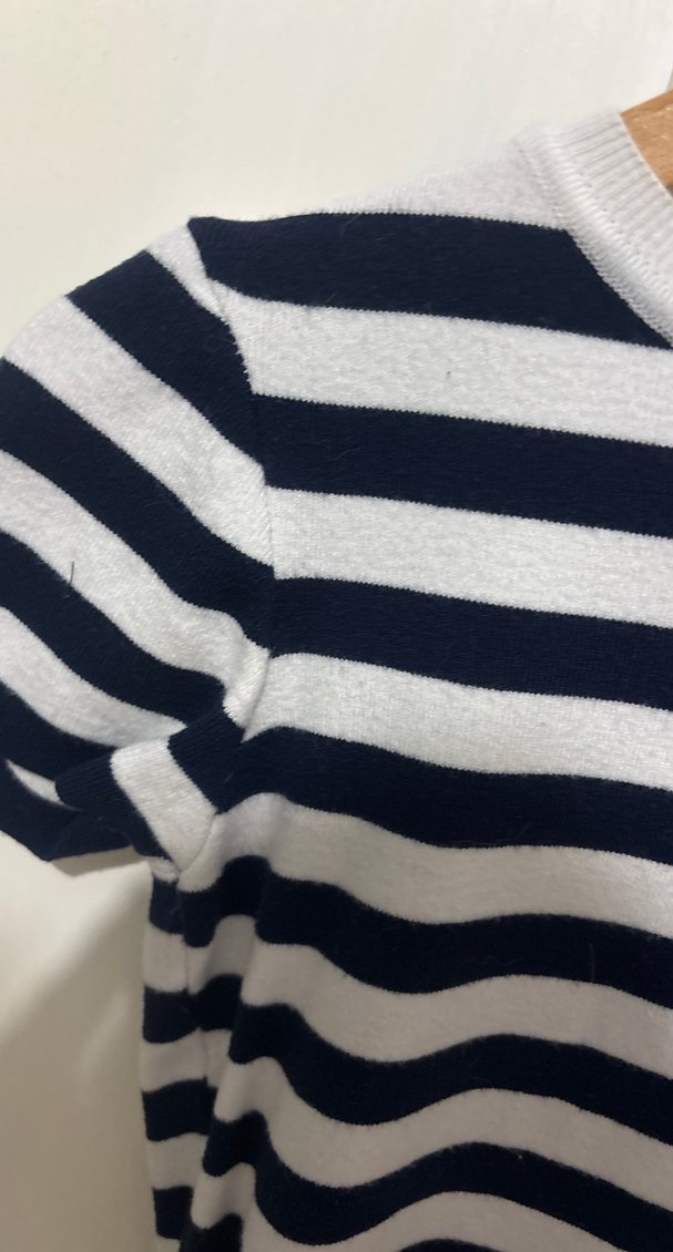 Kız Çocuk Çizgili Kısa Kollu Triko Tişört kasın içinde uygun s - Görsel 3