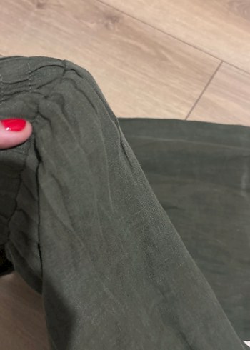 Kadın Haki Keten Salaş Kumaş Pantolon - Görsel 11