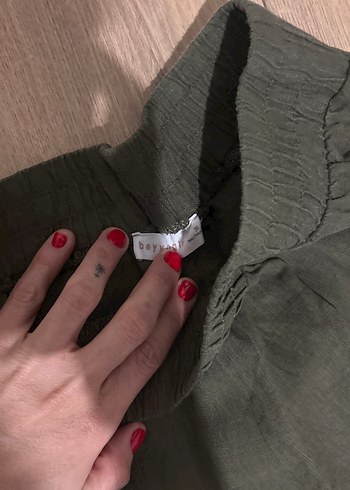 Kadın Haki Keten Salaş Kumaş Pantolon - Görsel 9