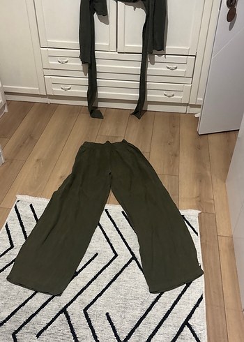 Kadın Haki Keten Salaş Kumaş Pantolon - Görsel 2