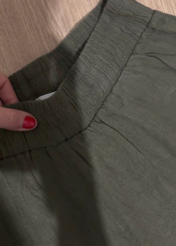 Kadın Haki Keten Salaş Kumaş Pantolon - Görsel 10