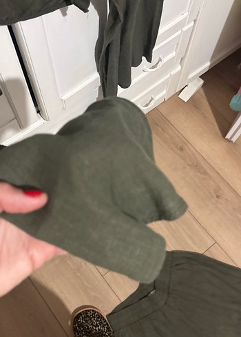 Kadın Haki Keten Salaş Kumaş Pantolon - Görsel 6