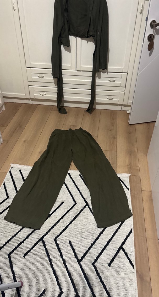 Kadın Haki Keten Salaş Kumaş Pantolon - Görsel 2