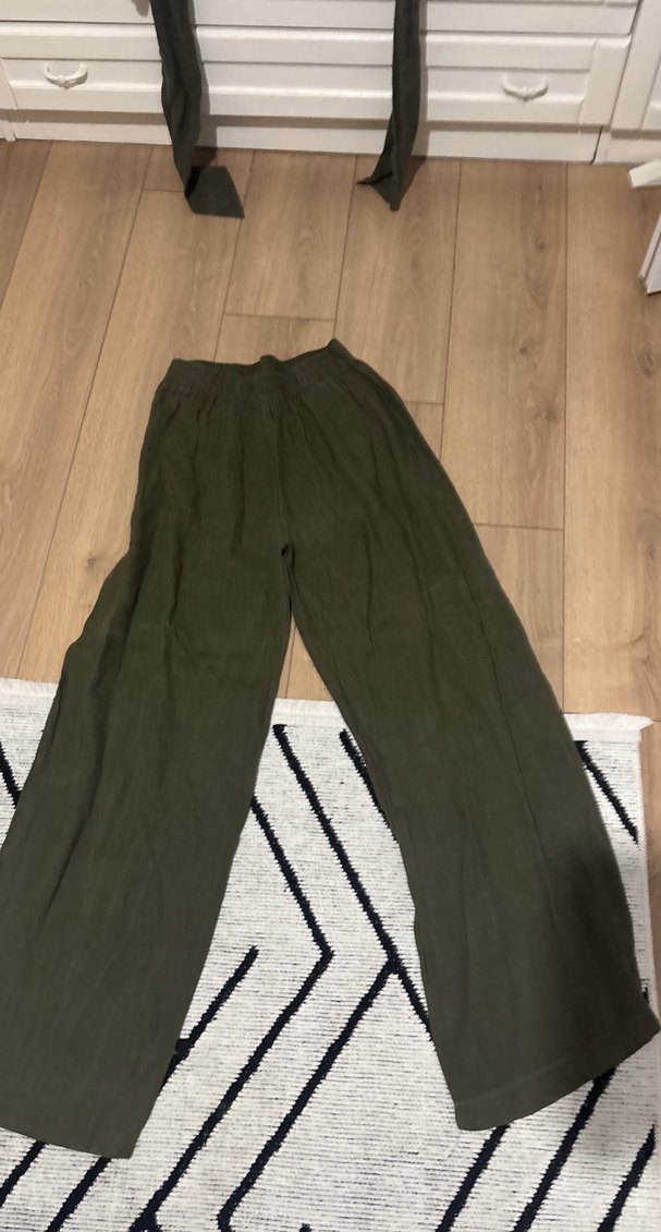 Kadın Haki Keten Salaş Kumaş Pantolon - Görsel 3