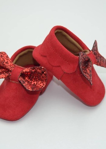 Kız Bebek Kırmızı Süet Fiyonklu İlk Adım Ayakkabısı - Görsel 6