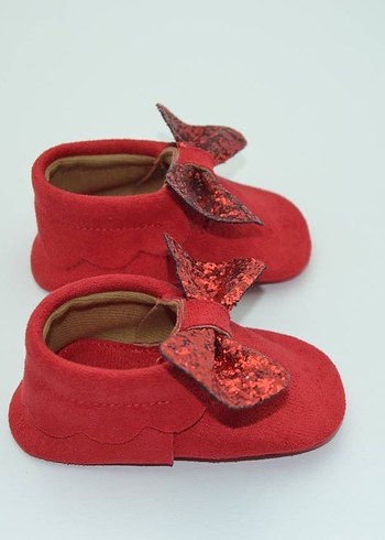 Kız Bebek Kırmızı Süet Fiyonklu İlk Adım Ayakkabısı - Görsel 3